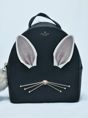 Kate Spade Black Bunny-Ear Mini Backpack with Pink Ear Accents